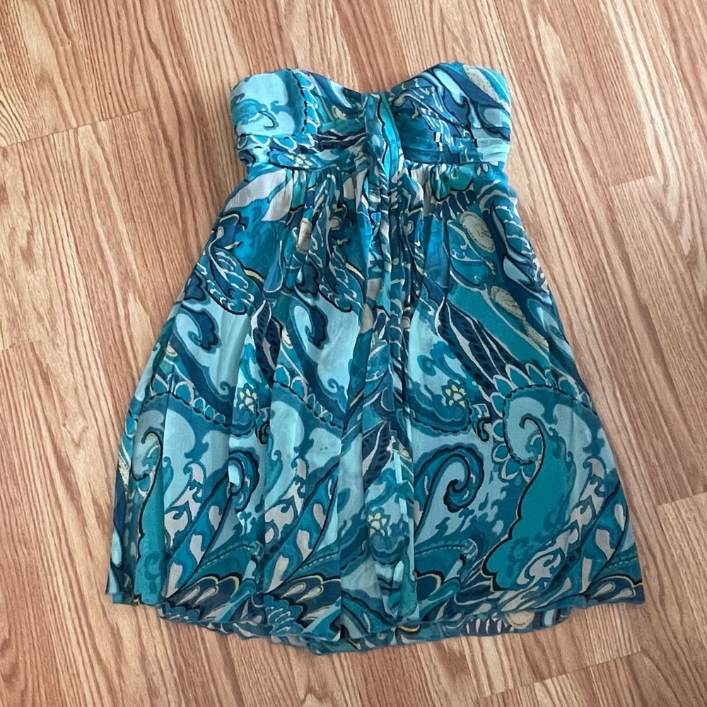 Blue Paisley Express Strapless Dress - Size 2